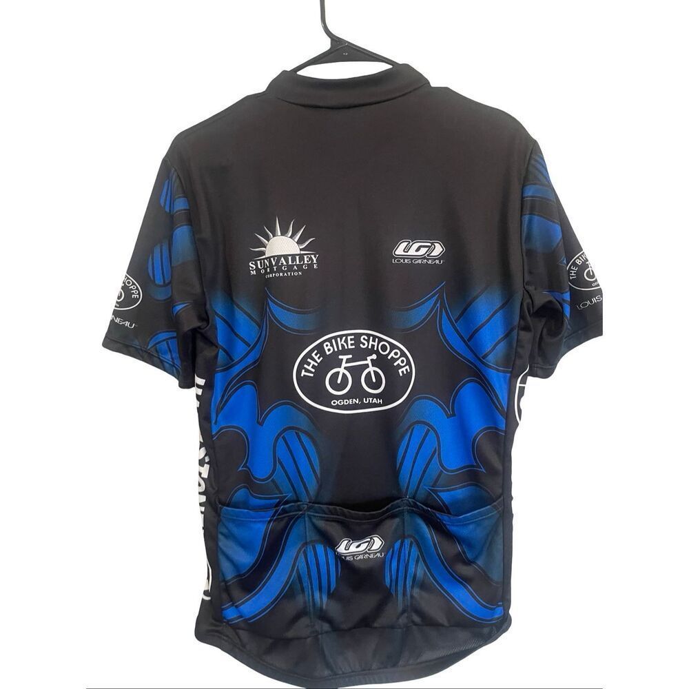 Louis Garneau Mens Black Blue Performance Bike Full Zip Cycling Jersey Top Large